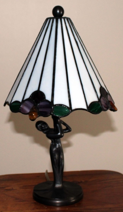 Lampka witrażowa Tiffany Flower LaMona z bursztynem