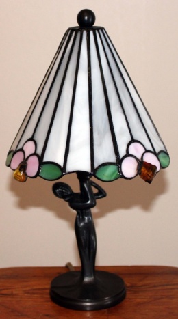 Lampka witrażowa Tiffany Flower LaMona z bursztynem