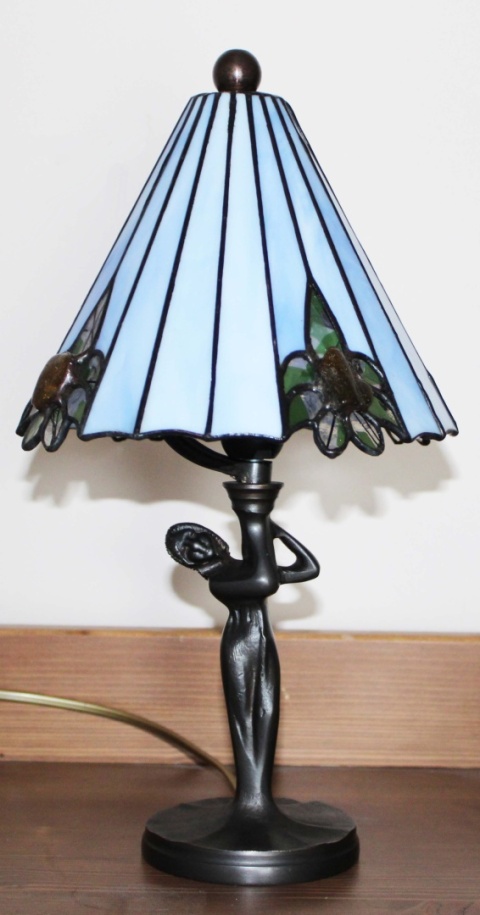 Lampka witrażowa Tiffany Flower z bursztynem - niebieska