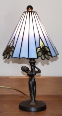 Lampka witrażowa Tiffany Flower z bursztynem - niebieska