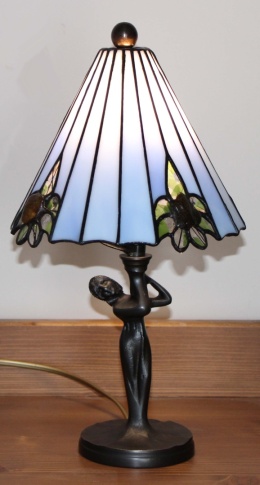 Lampka witrażowa Tiffany Flower z bursztynem - niebieska
