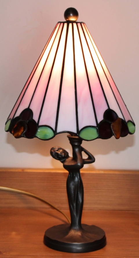Lampka witrażowa Tiffany Flower z bursztynem - różowa