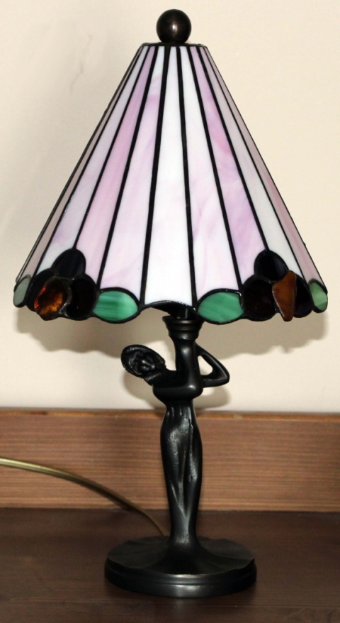 Lampka witrażowa Tiffany Flower z bursztynem - różowa
