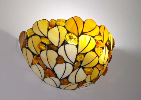 Witrażowy kinkiet Listki z bursztynem